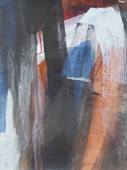 Billie Newey (contemporary), untitled abstract composition, mixed media and oil, 24 x 18cm